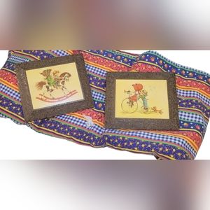 2 Vintage Holly Hobbie Patchwork Wood Pictures 7x6 Hanging Wall Art